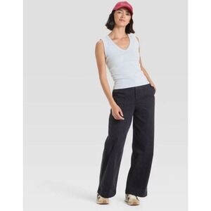 Universal Thread Women's High Rise Wide Leg Stretch Chino Pants in Navy Size 14